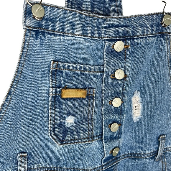 AvaCostume Blue Denim Distressed Bib Overalls Shorts - Picture 5 of 11